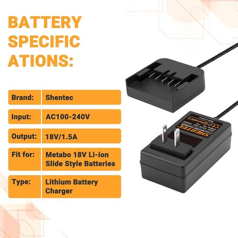 Shentec 18V/1.5A Lithium Battery Charger UC18YSL3SM Compatible with 18V Metabo 333353M 339782M 338890M 371751M 6.25457.00 6.25459 6.25468 6.25469.00 6.25499.00 6.25527 Lithium-Ion Slide Style Battery in Saudi Arabia