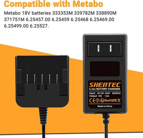 Shentec 18V/1.5A Lithium Battery Charger UC18YSL3SM Compatible with 18V Metabo 333353M 339782M 338890M 371751M 6.25457.00 6.25459 6.25468 6.25469.00 6.25499.00 6.25527 Lithium-Ion Slide Style Battery in Saudi Arabia