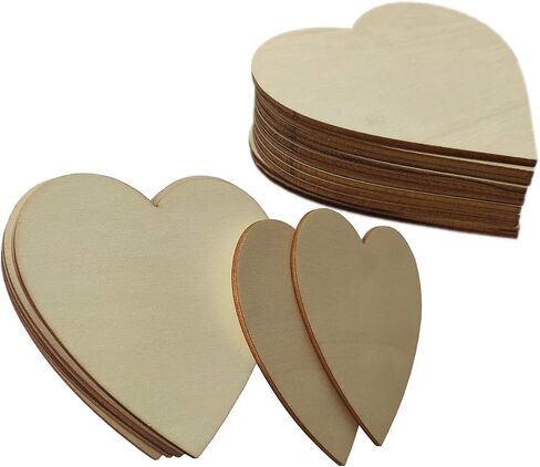 Unfinished Wood Cutout, 4 inch (10cm) Wooden Hearts, Natural Unfinished Wood,Pack of 20 in Saudi Arabia