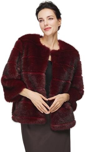 Women Faux Fur Leopard Coats Cropped Jacket with Pockets Long Sleeve Shaggy Warm Outerwear for Fall Winter in Kuwait