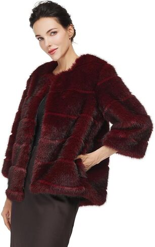 Women Faux Fur Leopard Coats Cropped Jacket with Pockets Long Sleeve Shaggy Warm Outerwear for Fall Winter in Kuwait