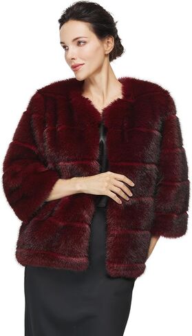 Women Faux Fur Leopard Coats Cropped Jacket with Pockets Long Sleeve Shaggy Warm Outerwear for Fall Winter in Kuwait