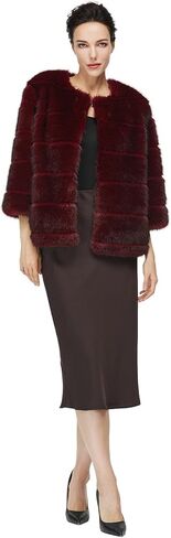 Women Faux Fur Leopard Coats Cropped Jacket with Pockets Long Sleeve Shaggy Warm Outerwear for Fall Winter in Kuwait