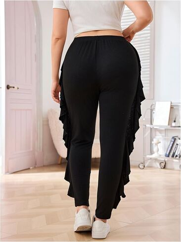 WDIRARA Women's Plus Size Ruffle Camo Print Pants Elastic High Waisted Leggings Skinny Pants in Saudi Arabia