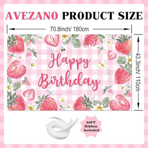avezano الفراولة عيد ميلاد سعيد راية الفتيات الوردي الفراولة أول عيد ميلاد زينة الحلو واحد الفراولة موضوع عيد ميلاد ديكور للأطفال الفتيات النساء البالغين 70.8 × 43.3 بوصة in Kuwait