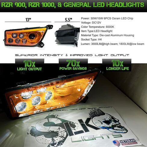 SLK-Lights (LIME) RZR LED Headlight compatible with Polaris General, Polaris RZR 900s, Polaris razor 1000 XP Turbo (Fits: 2015-2021) (NON Halo Lime) in Saudi Arabia