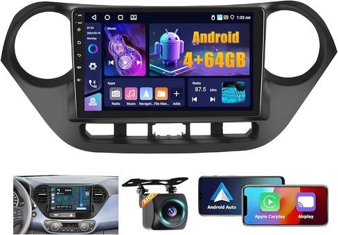 Android 13 [2+64G] for Hyundai I10 2014-2017 (LHD) Car Stereo with Wireless Carplay Android Auto Mirror Link, 9’Touchscreen Radio WiFi/GPS/FM/RDS/Bluetooth/SWC/Waterproof Night Backup Cam Mic in Kuwait
