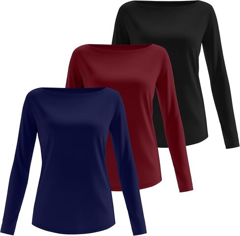 Ficerd 3 Pack Womens Plus Size Long Sleeve Tops Crew Neck Loose Fit T Shirt Stretchy Casual Winter Tops Basic Tees Shirts in Kuwait