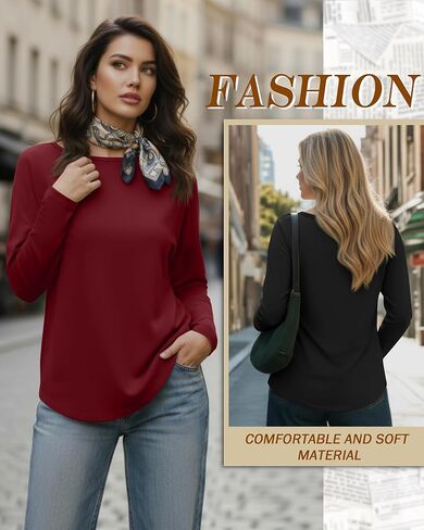 Ficerd 3 Pack Womens Plus Size Long Sleeve Tops Crew Neck Loose Fit T Shirt Stretchy Casual Winter Tops Basic Tees Shirts in Kuwait