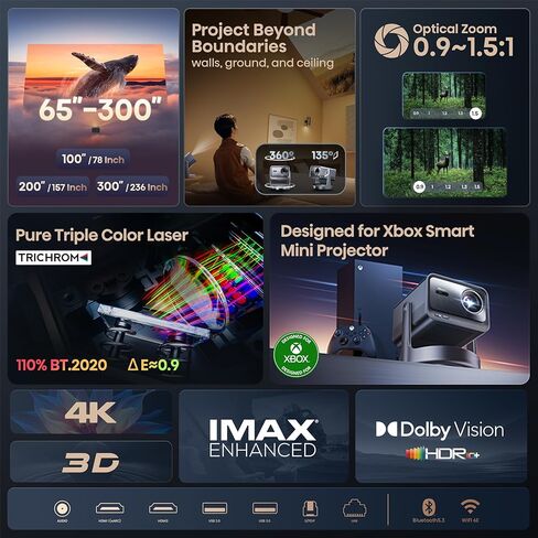 Hisense C2 Ultra، جهاز عرض محمول ذكي ثلاثي الليزر، 4K UHD، 3000 لومن، 65 بوصة - 300 بوصة، Dolby Vision، IMAX محسن، صوت من JBL، متضمن Netflix، مصمم لأجهزة Xbox، تكبير بصري (متجدد) in Saudi Arabia