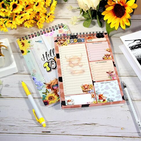 Funny Chickens Sticky to Do Notepad - Chicken Scratch - Rooster Baby Chick Chicken Coop Lover Gifts | Country Themed Spiral Notebook | ChickenScratch Chicklet Barn Office Accessories 80 Sheets in Saudi Arabia