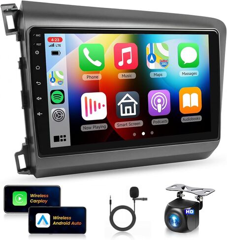 [8Core 4+64G] Car Stereo for Honda Civic 2012-2015 Wireless Carplay Android Auto,9" 1280 * 720P IPS Touch Screen Radio, Android15/GPS/5G WiFi/32EQ DSP/59UI/Bluetooth5.0/SWC+AHD Backup Camera&Mic in Saudi Arabia