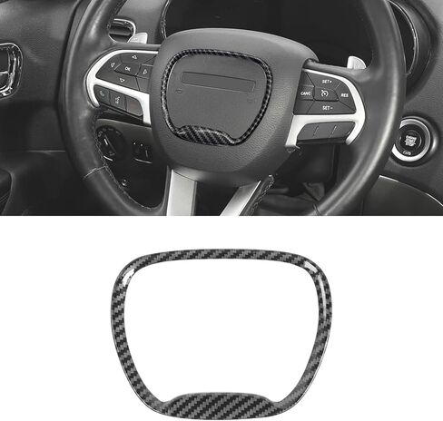 Central Control Steering Button Frame Trim with Dodge Challenger Durango Charger 2015-2025，Perfect Dodge Charger Steering Wheel Trim & Challenger Accessories，Black Carbon Fiber in Kuwait
