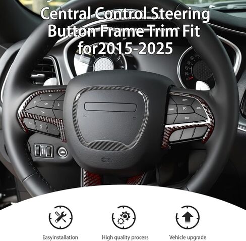 Central Control Steering Button Frame Trim with Dodge Challenger Durango Charger 2015-2025，Perfect Dodge Charger Steering Wheel Trim & Challenger Accessories，Black Carbon Fiber in Kuwait