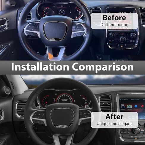 Central Control Steering Button Frame Trim with Dodge Challenger Durango Charger 2015-2025，Perfect Dodge Charger Steering Wheel Trim & Challenger Accessories，Black Carbon Fiber in Kuwait