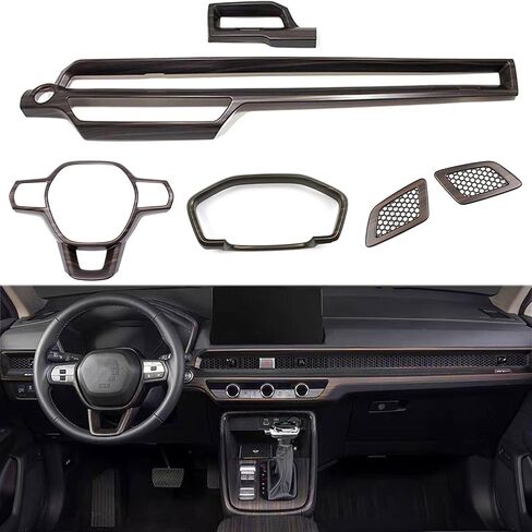 Peach Wood Grain ABS Full Interior Trim Kit for Honda CRV CR-V 2023 2024 2025 2026 Set Including Dashboard Center Console Air Vent Upper Air Outlet Steering Wheel Decorative Accessories - 5pcs in Saudi Arabia