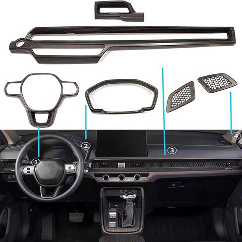 Peach Wood Grain ABS Full Interior Trim Kit for Honda CRV CR-V 2023 2024 2025 2026 Set Including Dashboard Center Console Air Vent Upper Air Outlet Steering Wheel Decorative Accessories - 5pcs in Saudi Arabia