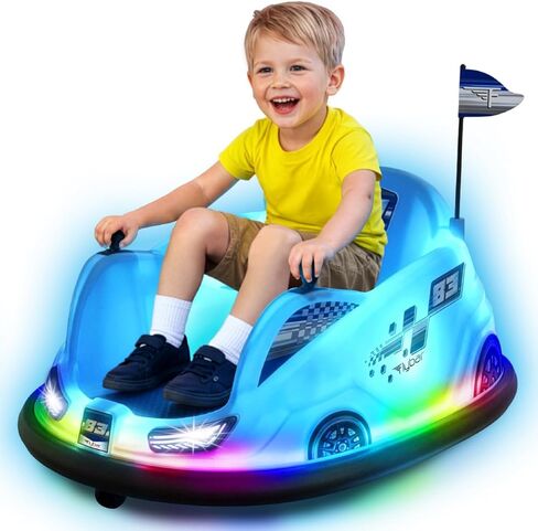 Flybar 12V Glow Bumper Car Ride On Toy - Indoor/Outdoor Toys, Toddler Toys, Bumper Cars, Kids Electric Car, w/ 360° Spins, Multi-Color LED Lights, Max Weight of 100lbs, Age 4-9yrs, Blue in Saudi Arabia