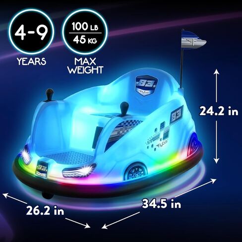 Flybar 12V Glow Bumper Car Ride On Toy - Indoor/Outdoor Toys, Toddler Toys, Bumper Cars, Kids Electric Car, w/ 360° Spins, Multi-Color LED Lights, Max Weight of 100lbs, Age 4-9yrs, Blue in Saudi Arabia