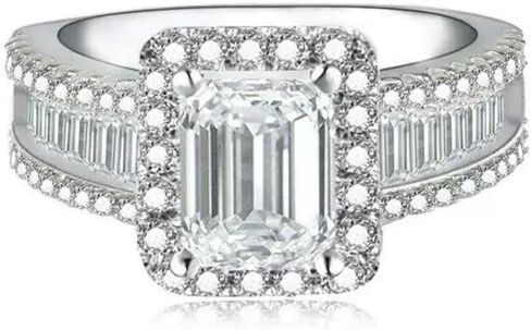 925 الفضة الاسترليني لامعة كامل خاتم الماس قطع مربع 3Ct زركونيا خواتم كوكتيل تشيكوسلوفاكيا متعدد الصفوف خاتم الماس الخلود الخطوبة خاتم الزفاف للنساء Z.47 (رمز الولايات المتحدة 10) in Kuwait
