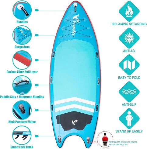 Freein 14'/15'/16' نفخ فريق SUP، لوح مجداف كبير جدًا لعدة أشخاص، مضخة يدوية مزدوجة الحركة، مجداف قابل للتعديل، مجموعة كاملة in Kuwait