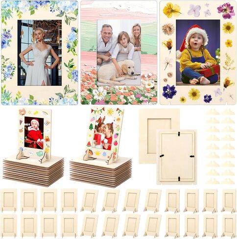 جيلين 50 حزمة DIY إطارات الصور الخشبية للحرف اليدوية لصور 4 × 6 بوصة غير مكتملة إطارات الصور الخشبية الصلبة لصياغة اللوحة DIY عيد ميلاد الزفاف عيد ميلاد (مستطيل) in Kuwait