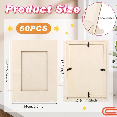 جيلين 50 حزمة DIY إطارات الصور الخشبية للحرف اليدوية لصور 4 × 6 بوصة غير مكتملة إطارات الصور الخشبية الصلبة لصياغة اللوحة DIY عيد ميلاد الزفاف عيد ميلاد (مستطيل) in Kuwait