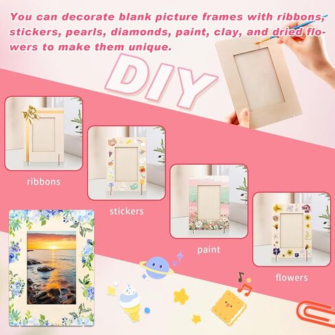 جيلين 50 حزمة DIY إطارات الصور الخشبية للحرف اليدوية لصور 4 × 6 بوصة غير مكتملة إطارات الصور الخشبية الصلبة لصياغة اللوحة DIY عيد ميلاد الزفاف عيد ميلاد (مستطيل) in Kuwait