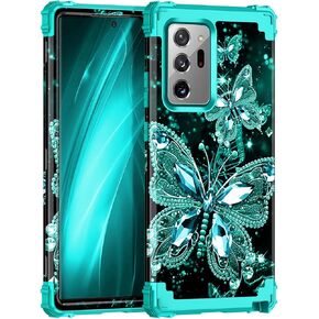 Miqala for Galaxy Note 20 Case,Glow in The Dark Three Layer Heavy Duty Shockproof Full Body Protection Hard Plastic Bumper+Soft Silicone Protective Case for Samsung Galaxy Note 20,Dark Butterfly in Saudi Arabia