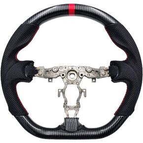 Hydro-Dip Carbon Fiber Steering Wheel for 2009-2022 Nissan 370Z, Maxima and More with Ergonomic Grip Design, D-Shaped Flat Bottom, Red Custom Stitching in Saudi Arabia