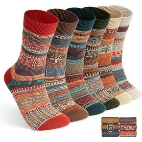 6 Pack Wool Socks for Men Women, Warm Cotton Socks Winter Cabin Socks, Vintage Fall Patterned Socks Unisex Knit Socks in Kuwait