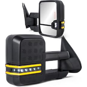 Tow Mirrors for 2007-2013 Chevrolet Silverado GMC Sierra 1500/2500 HD/3500 (07 New Body) Side Mirror with Sequential Turn Signal Dotted white running lights Power Heated Chrome Pair Set in Kuwait