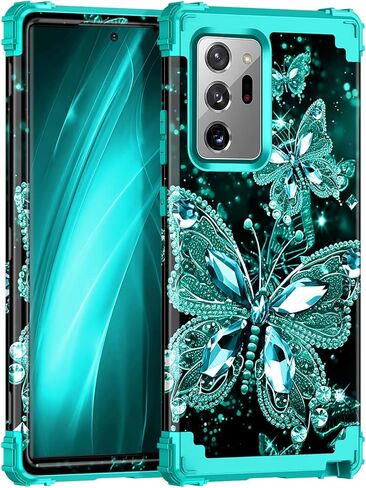 حافظة Miqala لهاتف Galaxy Note 20، تتوهج في الظلام بثلاث طبقات شديدة التحمل مضادة للصدمات لحماية الجسم بالكامل من البلاستيك الصلب + حافظة واقية من السيليكون الناعم لهاتف Samsung Galaxy Note 20، فراشة داكنة in Saudi Arabia