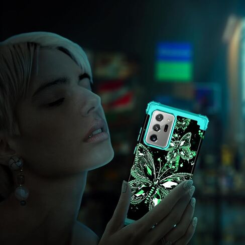 حافظة Miqala لهاتف Galaxy Note 20، تتوهج في الظلام بثلاث طبقات شديدة التحمل مضادة للصدمات لحماية الجسم بالكامل من البلاستيك الصلب + حافظة واقية من السيليكون الناعم لهاتف Samsung Galaxy Note 20، فراشة داكنة in Saudi Arabia
