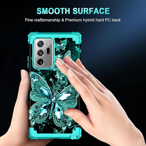 حافظة Miqala لهاتف Galaxy Note 20، تتوهج في الظلام بثلاث طبقات شديدة التحمل مضادة للصدمات لحماية الجسم بالكامل من البلاستيك الصلب + حافظة واقية من السيليكون الناعم لهاتف Samsung Galaxy Note 20، فراشة داكنة in Saudi Arabia