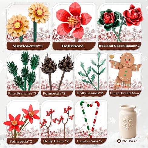 Christmas Flowers Bouquet Building Set, Xmas Botanical Collection Compatible with Lego Flowers for Home Living Room Christmas Decor, Xmas Gift for Grandkids & Teens, 865 PCS in Saudi Arabia