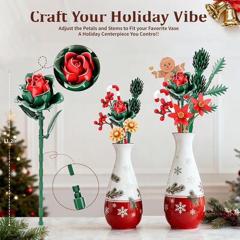 Christmas Flowers Bouquet Building Set, Xmas Botanical Collection Compatible with Lego Flowers for Home Living Room Christmas Decor, Xmas Gift for Grandkids & Teens, 865 PCS in Saudi Arabia
