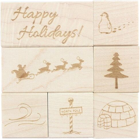 ExcelMark Holiday Engraved Wood Rubber Stamp Set - 7 Pieces in Saudi Arabia