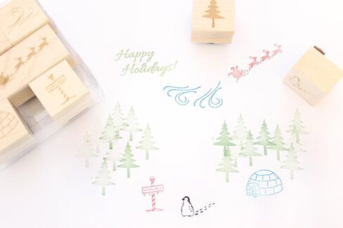 ExcelMark Holiday Engraved Wood Rubber Stamp Set - 7 Pieces in Saudi Arabia