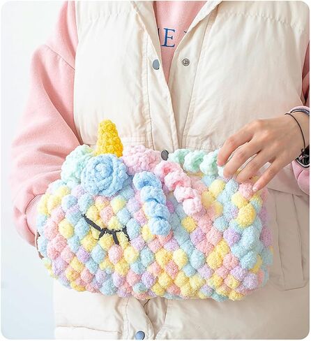 6 كرات خيوط Pomp-A-Doodle، 100% بوليستر جيلي فول صغيرة POM-POM كرات غزل للكروشيه الحياكة بطانية عش الحيوانات الأليفة 600 جم (Island Love، L) in Kuwait