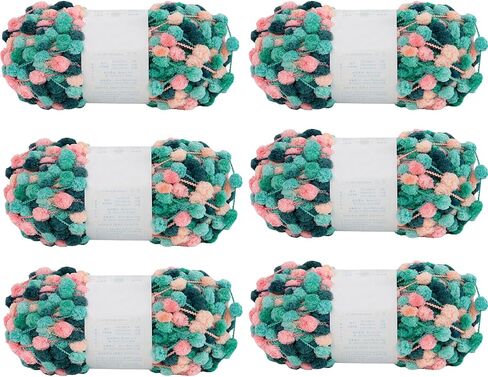 6 كرات خيوط Pomp-A-Doodle، 100% بوليستر جيلي فول صغيرة POM-POM كرات غزل للكروشيه الحياكة بطانية عش الحيوانات الأليفة 600 جم (Island Love، L) in Kuwait