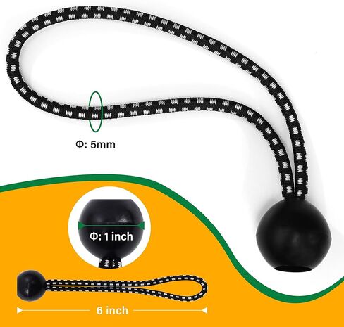 حبال بنجي الكرة 8 بوصة - 50 حزمة حبل بنجي مع الكرات - حبال بنجي قماش القنب مع كرات لقماش القنب، والتخييم، والمظلة، والخطوط الثابتة والخراطيم - كرات بنجي مقاومة للأشعة فوق البنفسجية in Kuwait