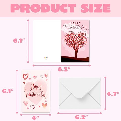 JOYIN Set of 72 Valentine's Day Cards with Envelopes, Pink Greeting Card for Hearts Day, Kids Classroom Exchange, Wedding Cards, Valentines Party Favor, 6 Designs in Saudi Arabia