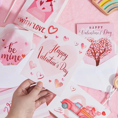 JOYIN Set of 72 Valentine's Day Cards with Envelopes, Pink Greeting Card for Hearts Day, Kids Classroom Exchange, Wedding Cards, Valentines Party Favor, 6 Designs in Saudi Arabia