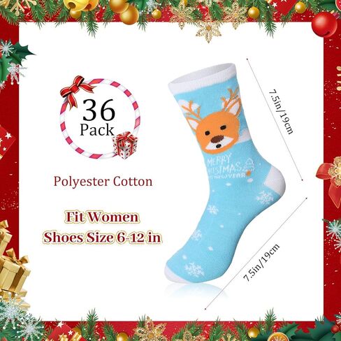 Handepo 36 Pairs Christmas Crew Socks Bulk Christmas Socks Soft Cotton Christmas Socks Set Warm Women Funny Xmas Socks (Fresh Style) in Saudi Arabia