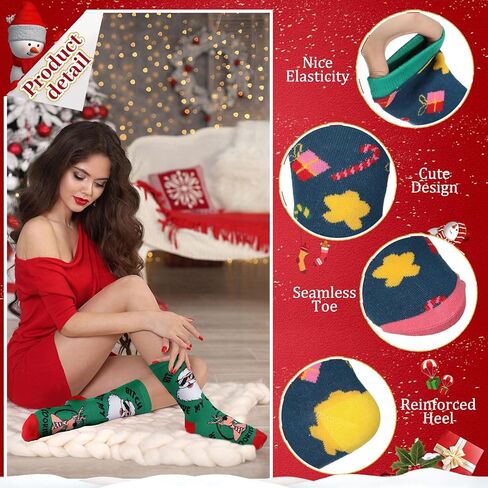 Handepo 36 Pairs Christmas Crew Socks Bulk Christmas Socks Soft Cotton Christmas Socks Set Warm Women Funny Xmas Socks (Fresh Style) in Saudi Arabia