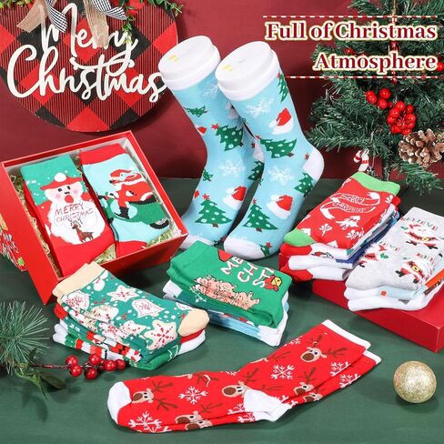 Handepo 36 Pairs Christmas Crew Socks Bulk Christmas Socks Soft Cotton Christmas Socks Set Warm Women Funny Xmas Socks (Fresh Style) in Saudi Arabia