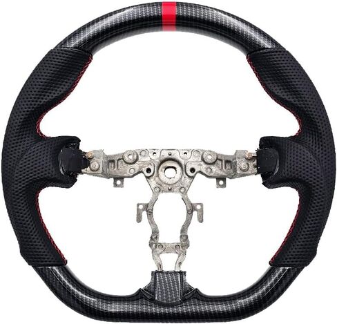 Hydro-Dip Carbon Fiber Steering Wheel for 2009-2022 Nissan 370Z, Maxima and More with Ergonomic Grip Design, D-Shaped Flat Bottom, Red Custom Stitching in Saudi Arabia