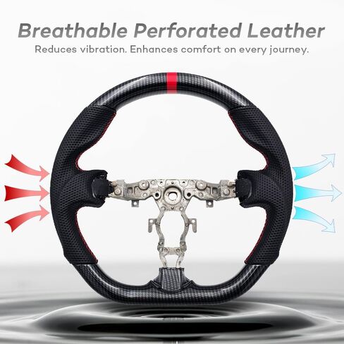 Hydro-Dip Carbon Fiber Steering Wheel for 2009-2022 Nissan 370Z, Maxima and More with Ergonomic Grip Design, D-Shaped Flat Bottom, Red Custom Stitching in Saudi Arabia