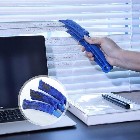 فرشاة تنظيف ستائر النوافذ - عبوتان مع 6 أكمام من الألياف الدقيقة قابلة لإعادة الاستخدام للستائر الفينيسية والمصاريع وفتحات مكيف الهواء وإزالة الغبار الجلوسي in Saudi Arabia